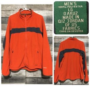 LL Bean Polartec Fleece Jacket Men’s L Orange Gray Full Zip Pockets (Flaw Read)